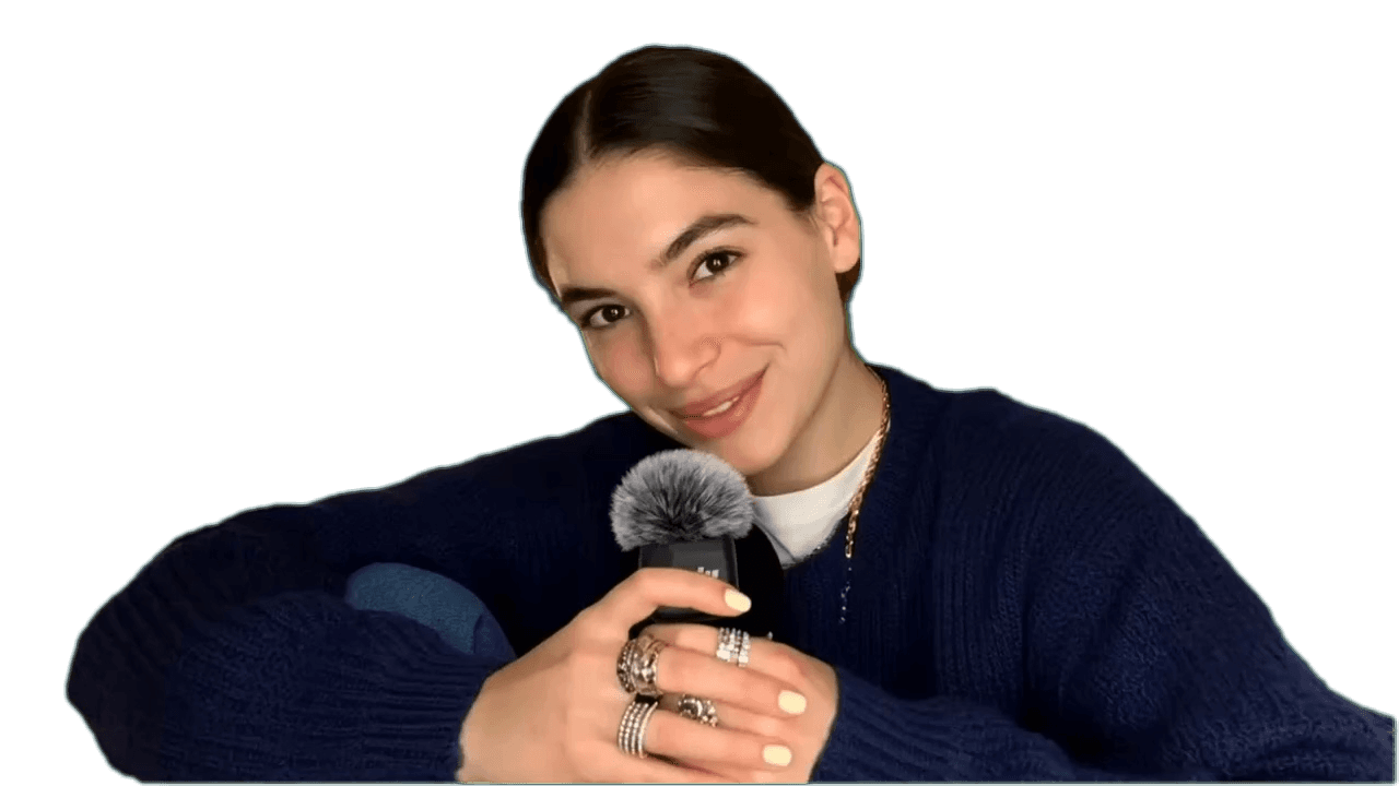 Same presenter with the green screen removed, shown on white